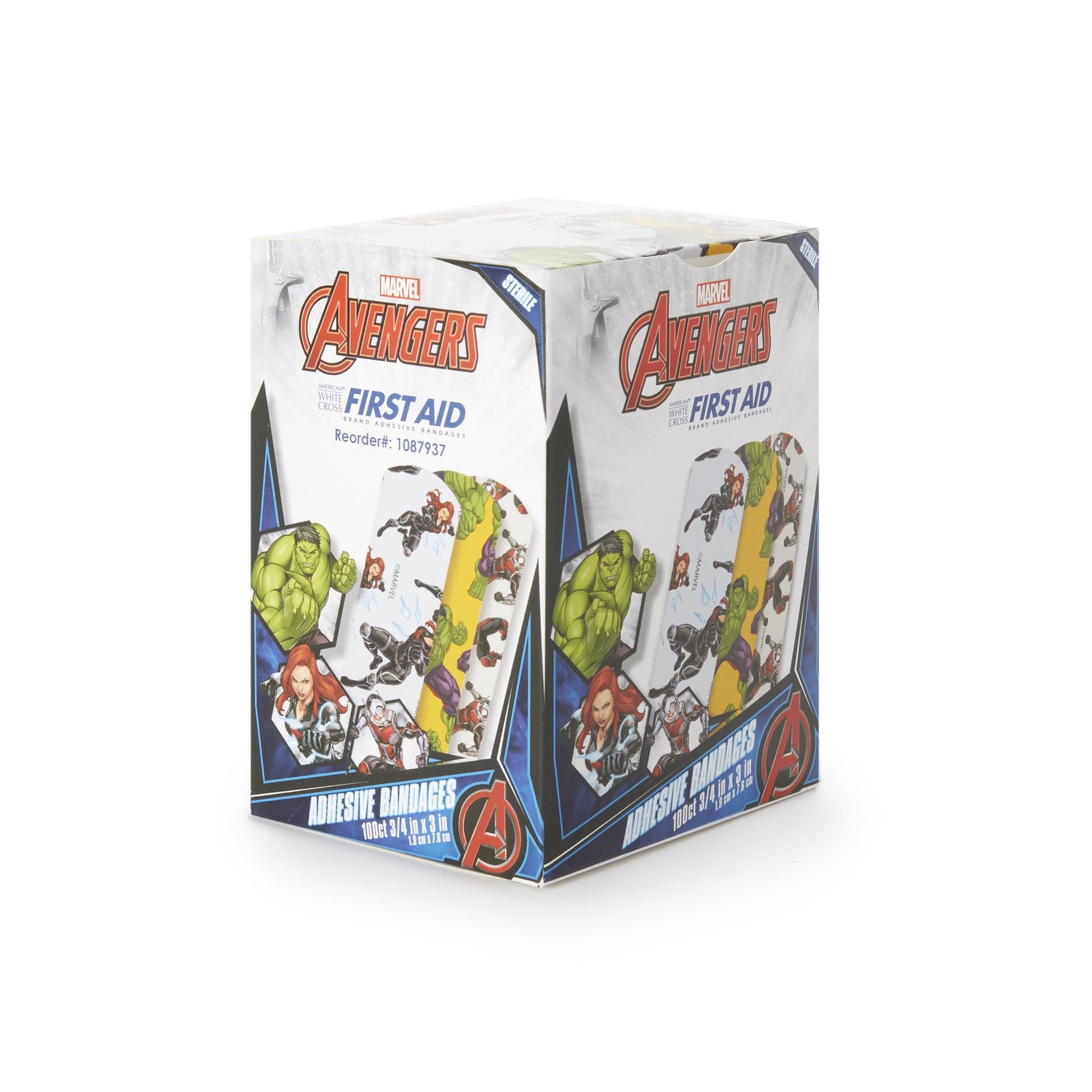 American® White Cross Stat Strip® Kid Design Antman / Hulk / Black Widow ¾" x 3" Box of 100