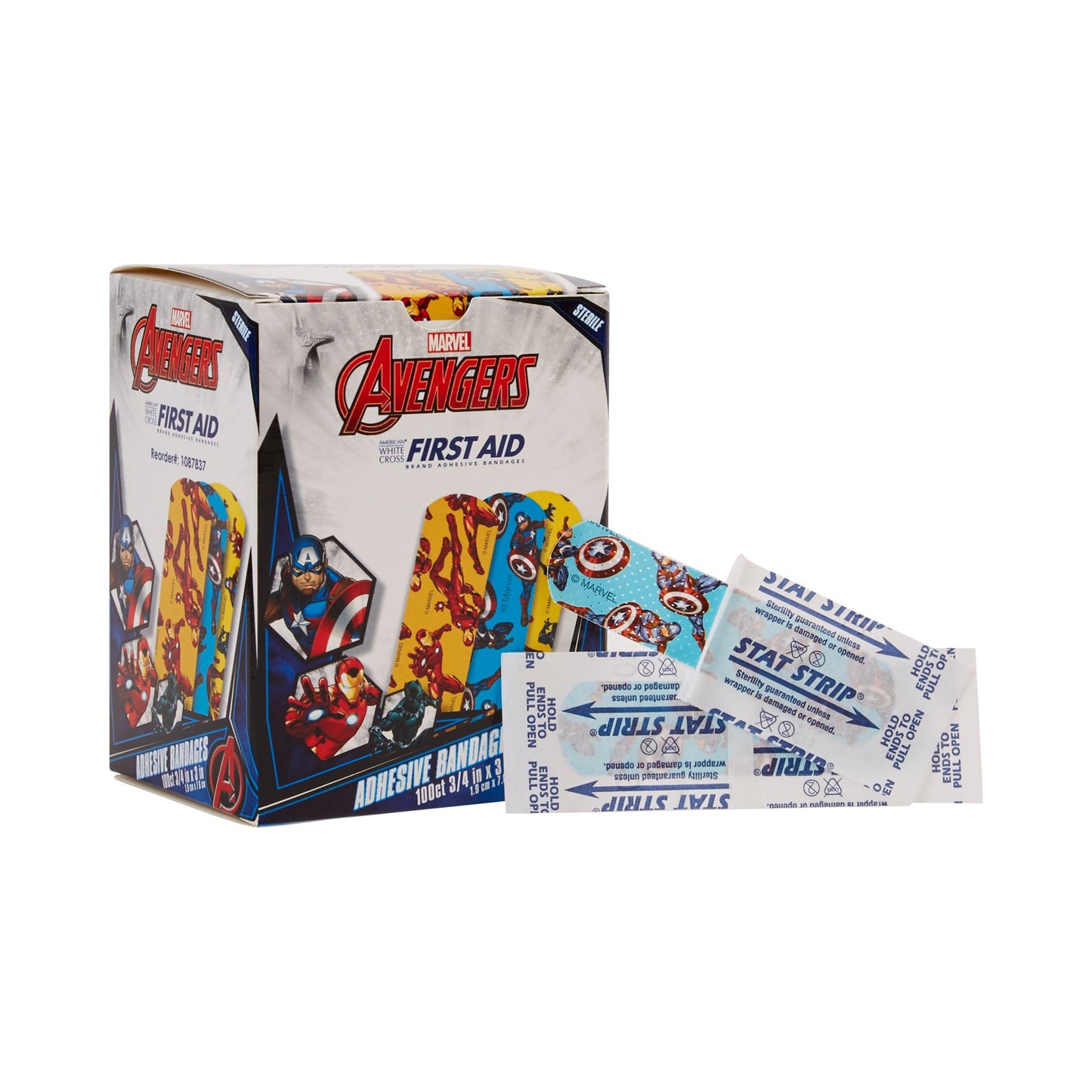 American® White Cross Stat Strip® Kid Design Antman / Hulk / Black Widow ¾" x 3" Box of 100