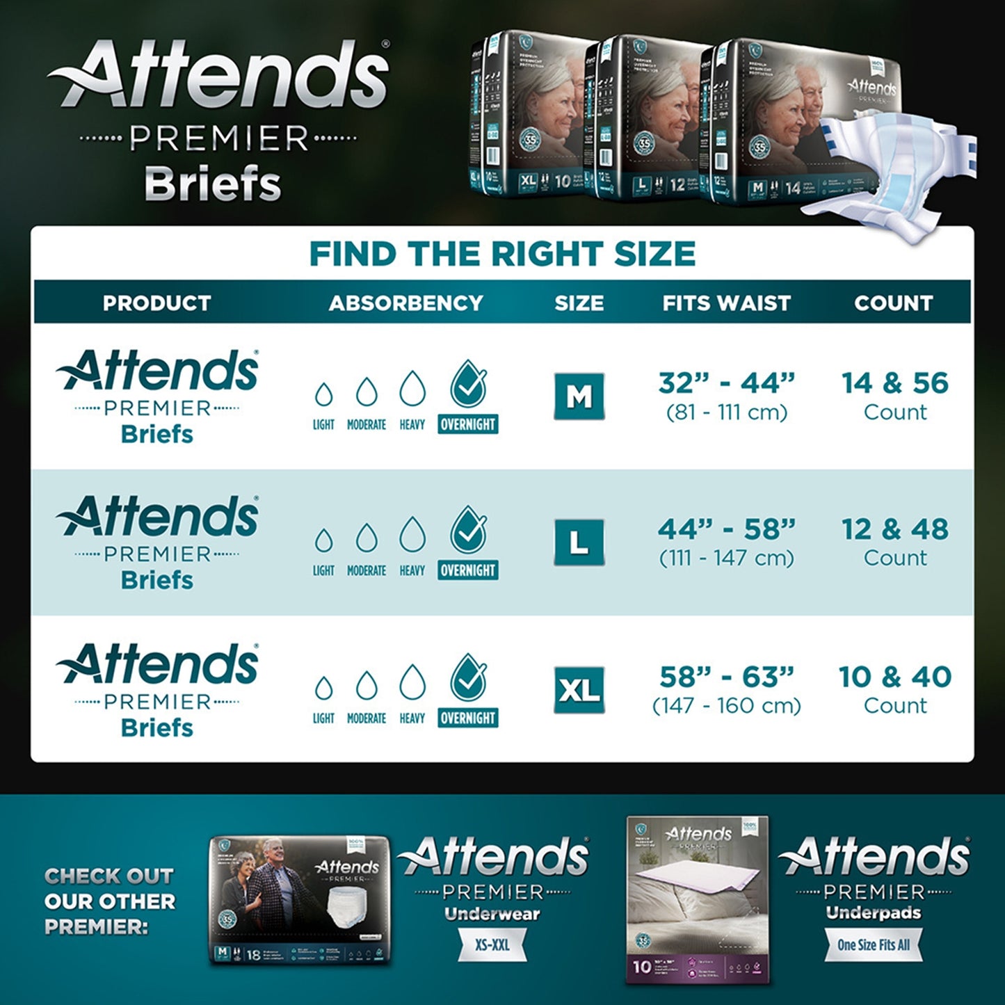 Attends® Premier Briefs M Case of 56 