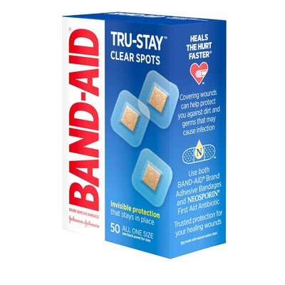 Band-Aid® Adhesive Spot Bandage Clear ⅞" x ⅞" Box of 50