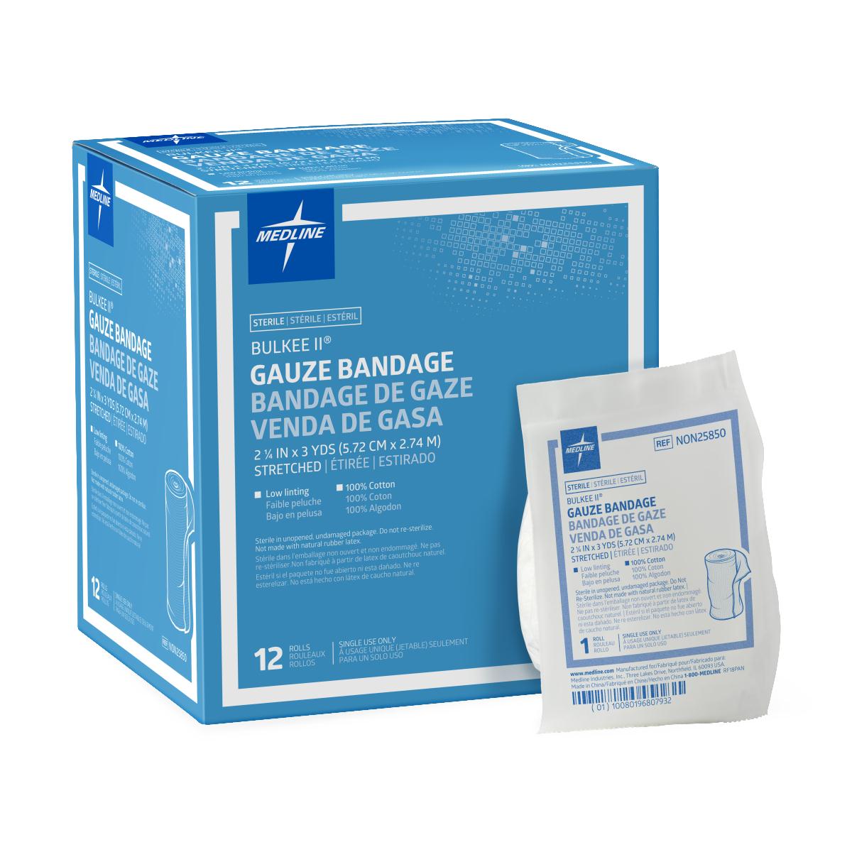 Bulkee II Sterile Cotton Gauze Bandages 2.25" x 3 Yards Each 