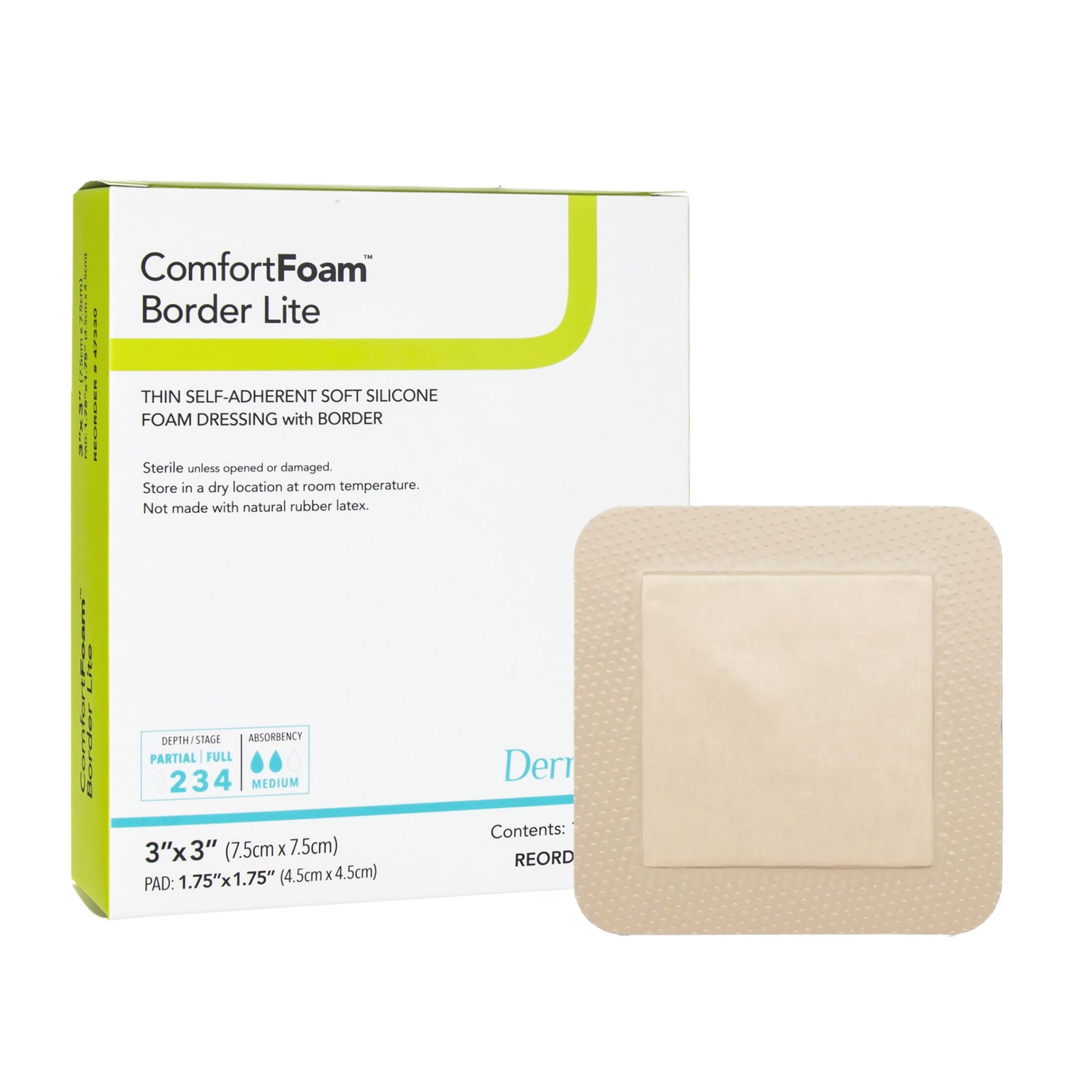 ComfortFoam™ Border Lite - Thin Bordered Foam Wound Dressing with Soft Silicone Adhesive 2" x 2" 1 Each 
