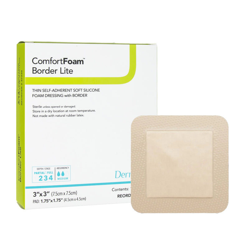 ComfortFoam™ Border Lite - Thin Bordered Foam Wound Dressing with Soft Silicone Adhesive 2" x 2" 1 Each 