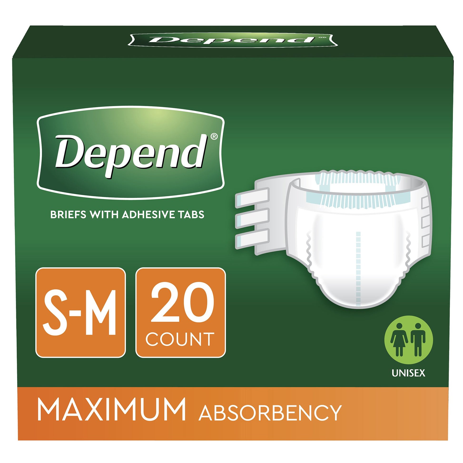 Depend® Unisex Briefs with Adhesive Tabs Small/Medium Pack of 20 