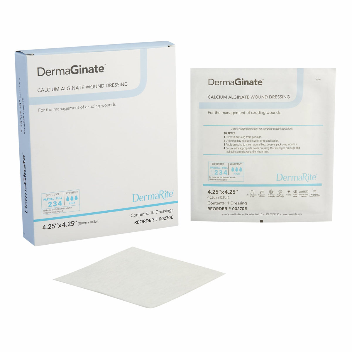 DermaGinate™ Calcium Alginate Wound Dressing 2" x 2" 1 Each 