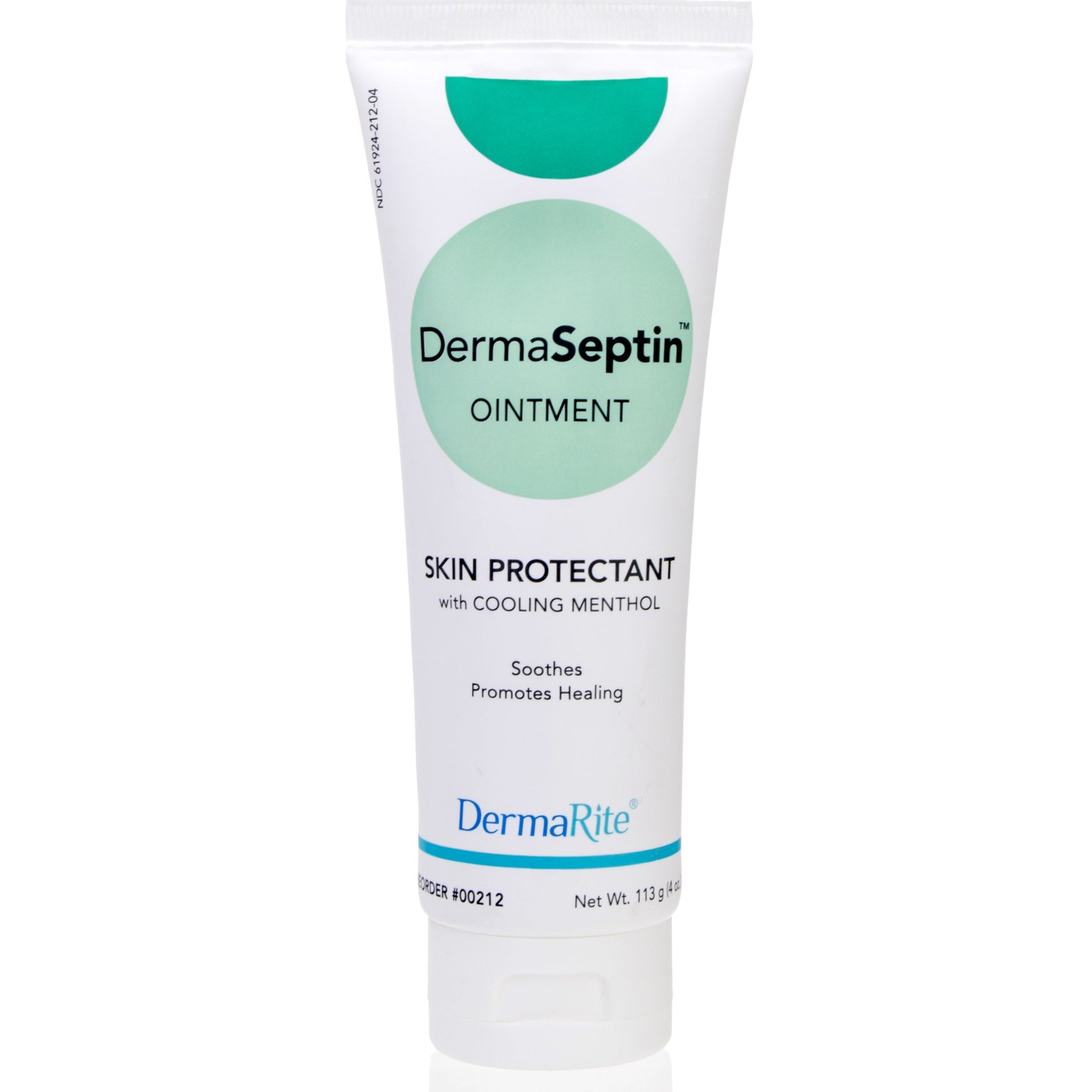 A tube of DermaSeptin Skin Protectant Scented Ointment with cooling menthol, intended for soothing and healing skin irritations.