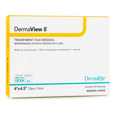 DermaView II™ Transparent Film Dressing with Border 4" x 4-1/2" 1 Each 