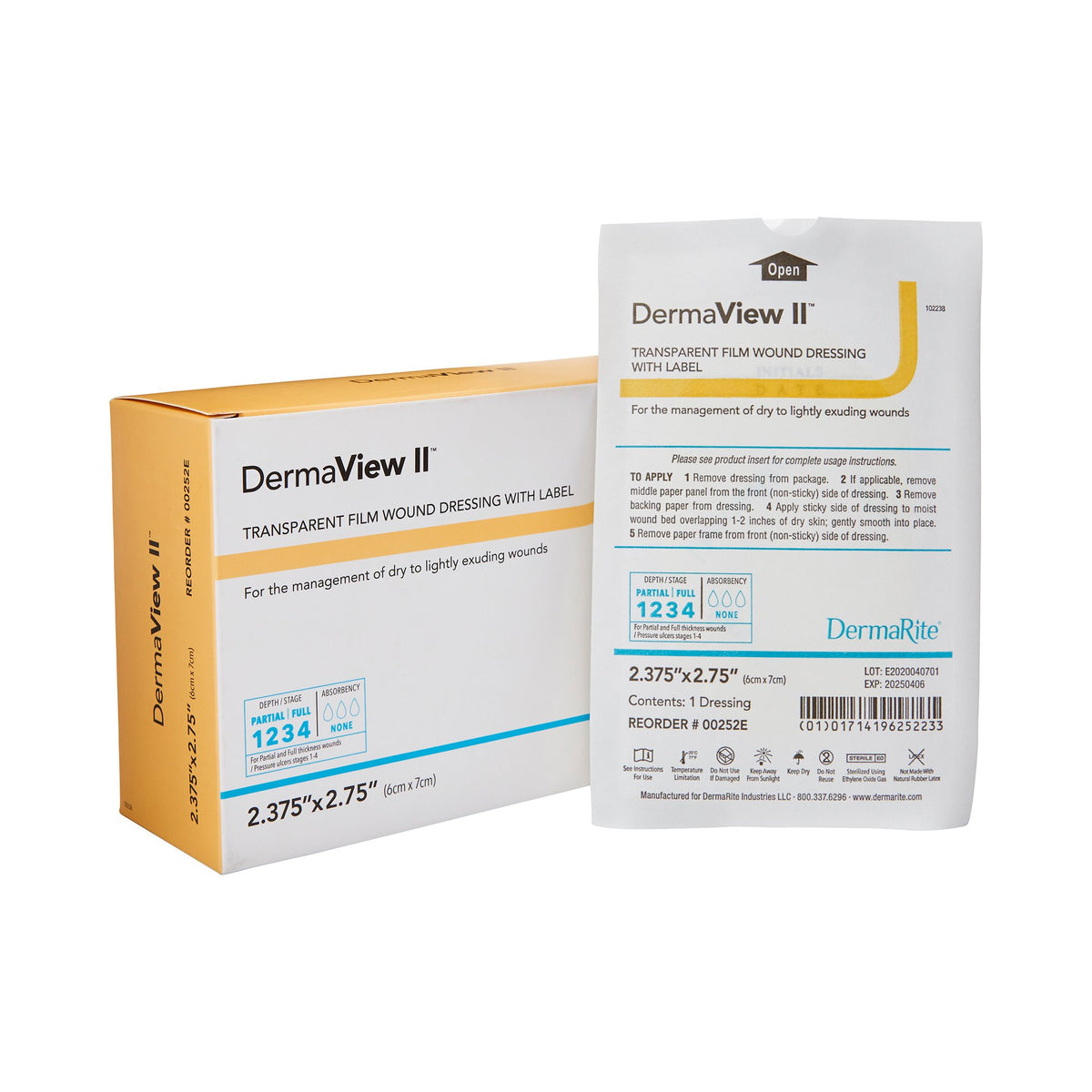 DermaView II™ Transparent Film Wound Dressing with Label 2-3/7" x 2-3/4" 1 Each 