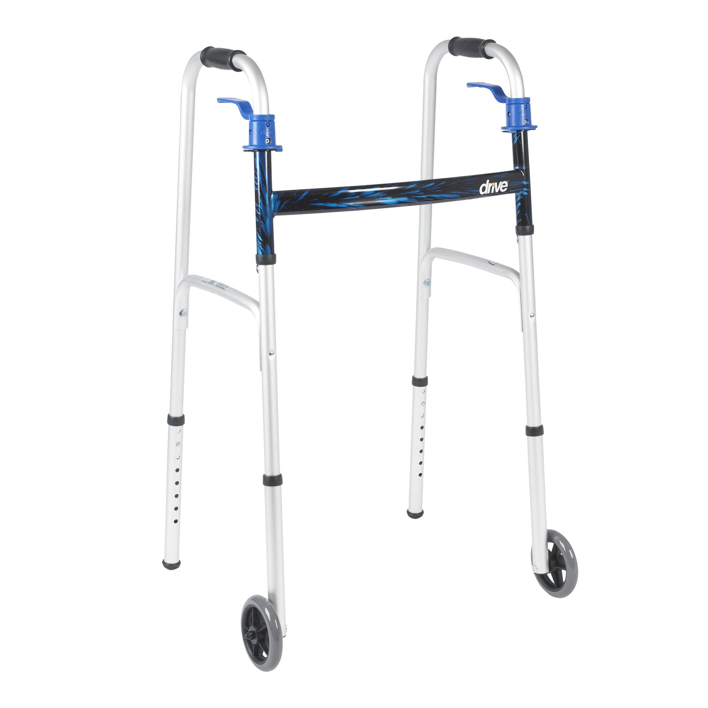 Drive Medical™ Aluminum Dual Release Folding Walker Flame Blue 32" - 39" 