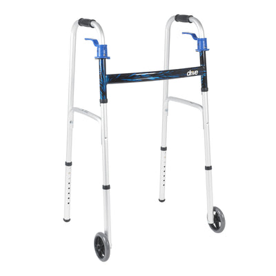 Drive Medical™ Aluminum Dual Release Folding Walker Flame Blue 32" - 39" 