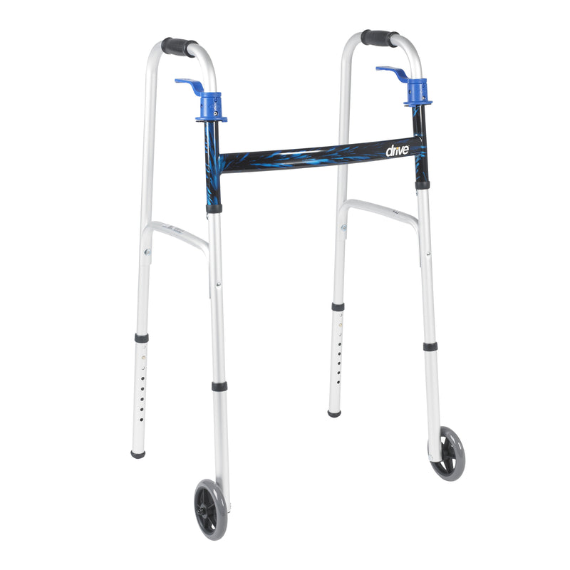Drive Medical™ Aluminum Dual Release Folding Walker Flame Blue 32" - 39" 