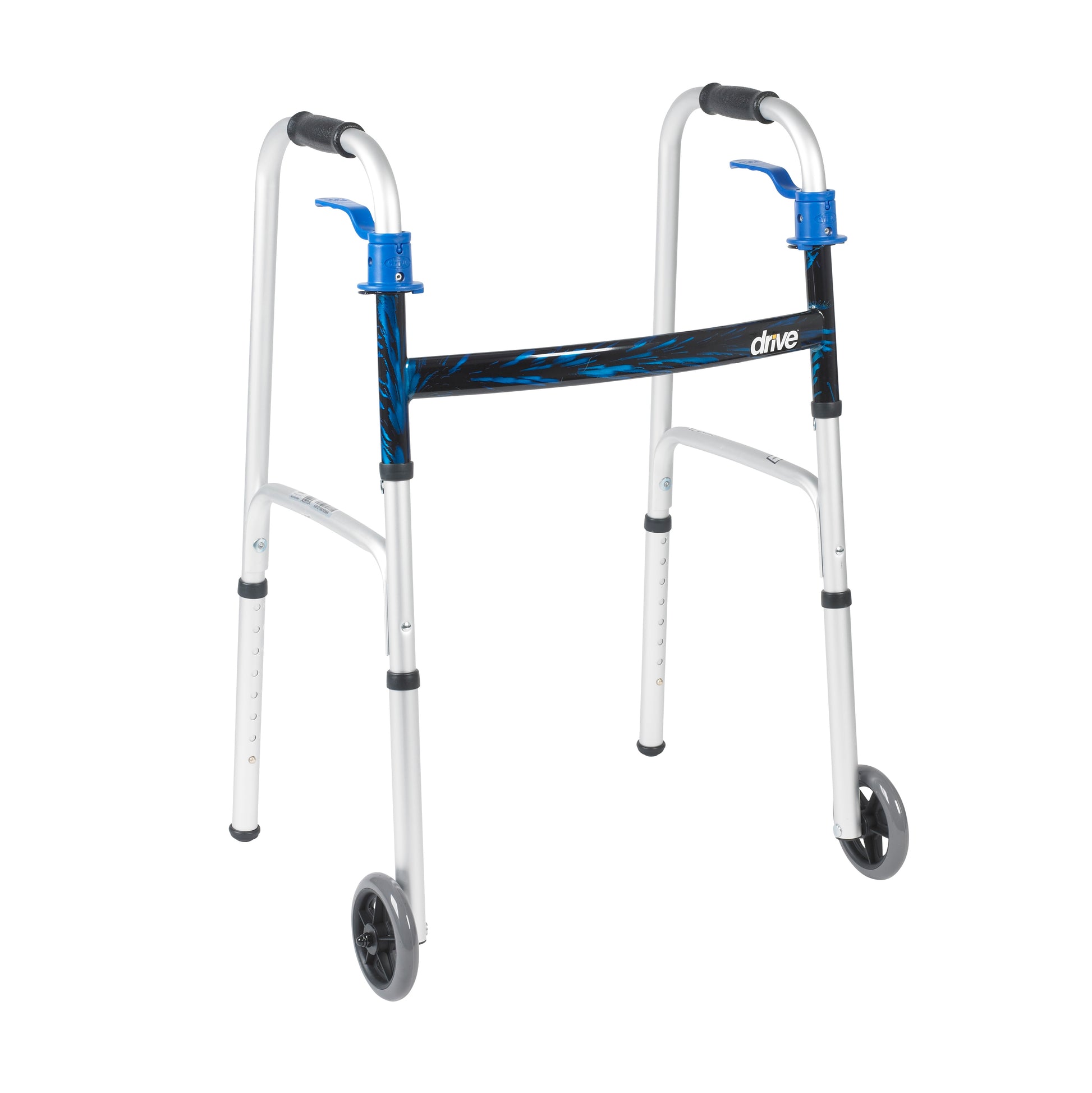 Drive Medical™ Aluminum Dual Release Folding Walker Flame Blue 32" - 39" 