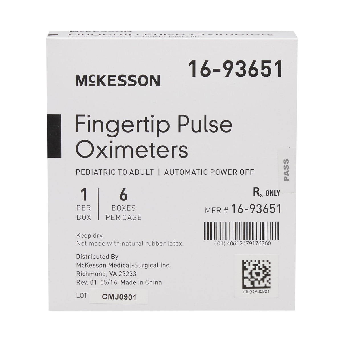 McKesson Fingertip Pulse Oximeter, Battery Operated without Alarm 