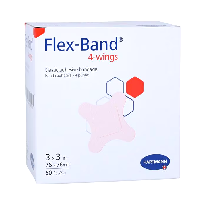 Flex-Band® 4-Wings Elastic Adhesive Bandage Tan 3" x 3" Box of 50
