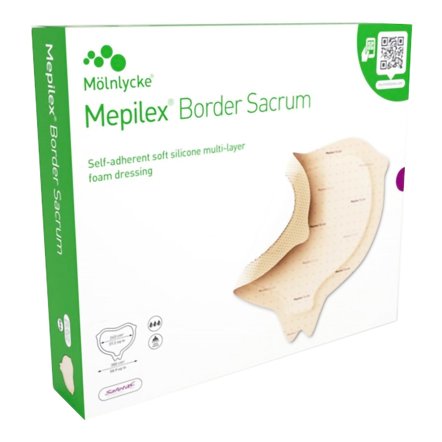 Foam Dressing Mepilex® Border Sacrum 6-1/3 x 7-9/10 Inch 5 to 6 Inch Width Each