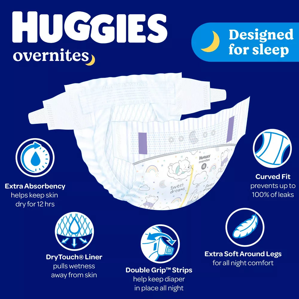 Huggies Overnites Baby Diapers 27 lbs. and Up Pack of 18 