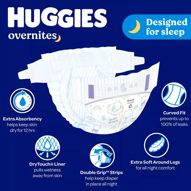 Huggies Overnites Baby Diapers 27 lbs. and Up Pack of 18 