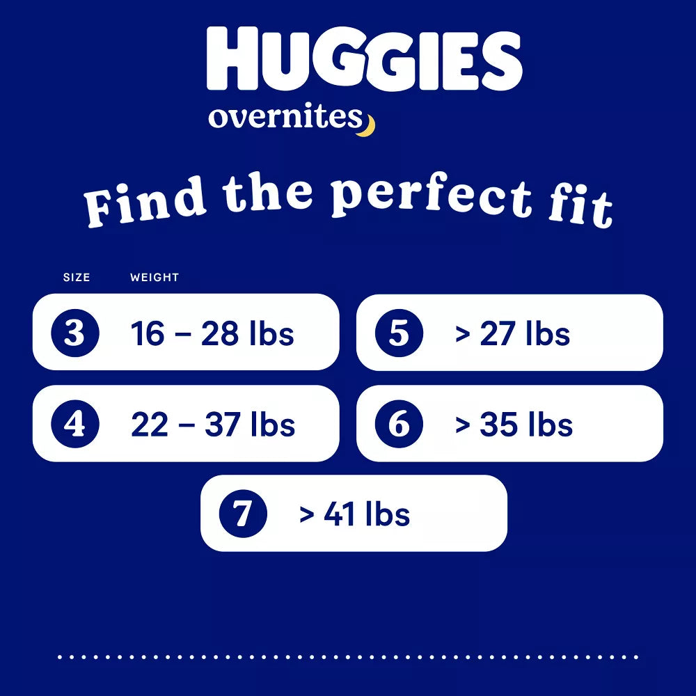 Huggies Overnites Baby Diapers 27 lbs. and Up Pack of 18 