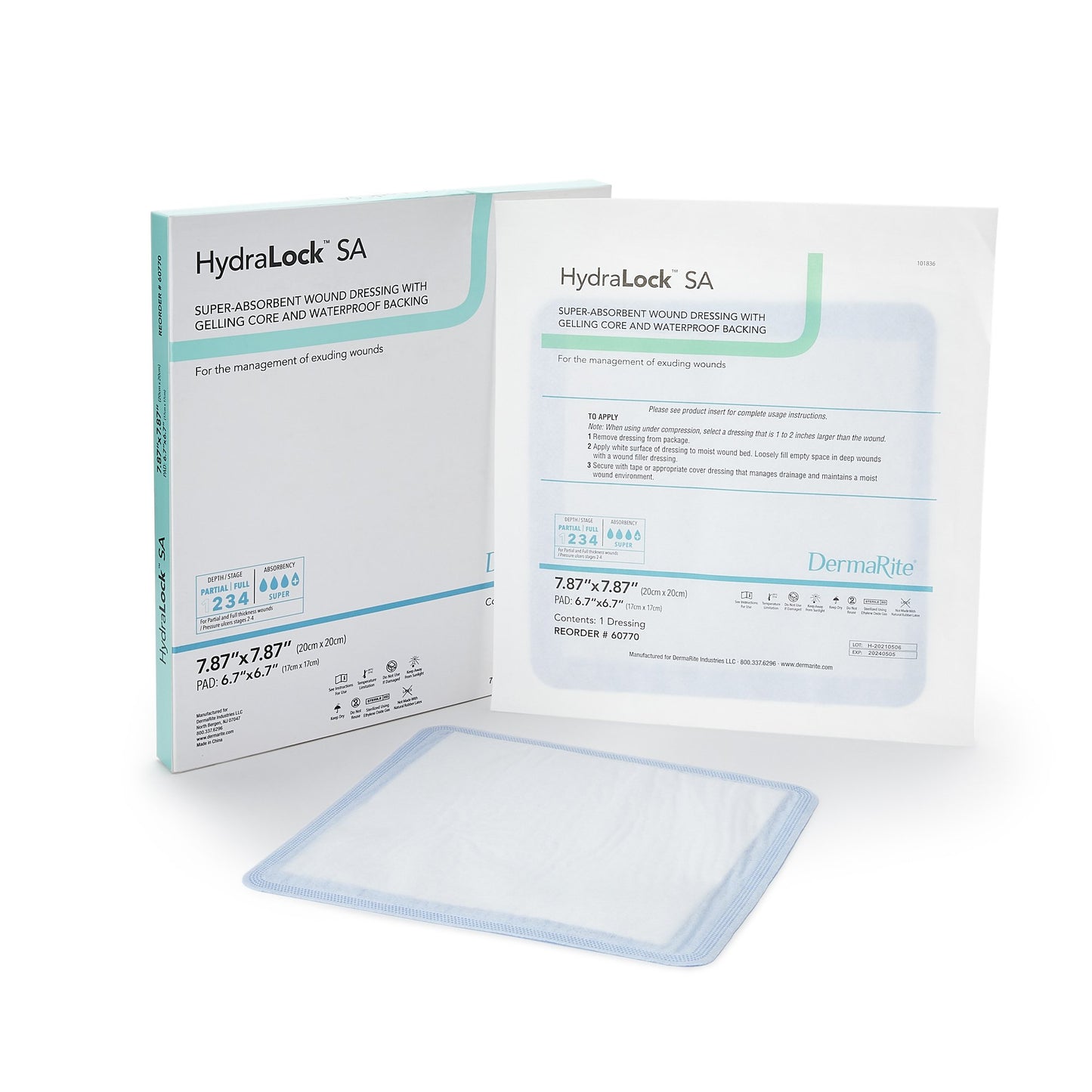 HydraLock™ SA Super Absorbent Dressing 7.87" x 7.87" 1 Each 