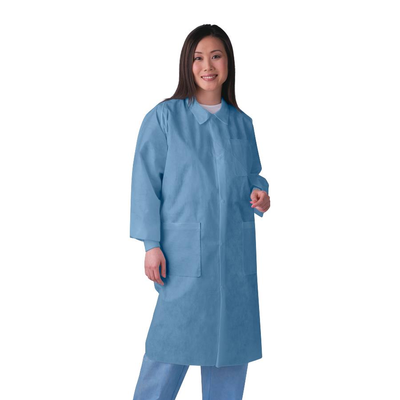 Medline Disposable Knit Cuff / Collar Multilayer SMS Lab Coats Blue S 1 Each