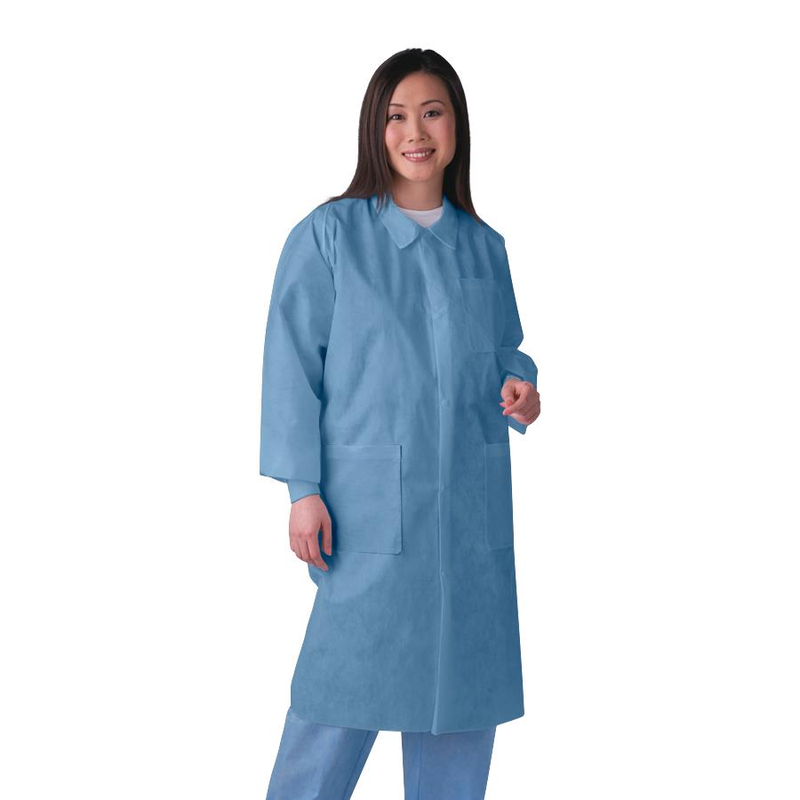 Medline Disposable Knit Cuff / Collar Multilayer SMS Lab Coats Blue S 1 Each