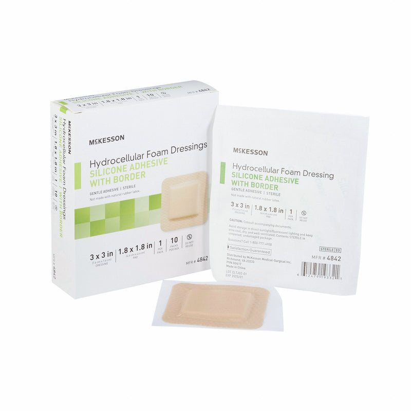 McKesson Foam Dressing With Border Film Backing 3 x 3 Inch Box of 10 