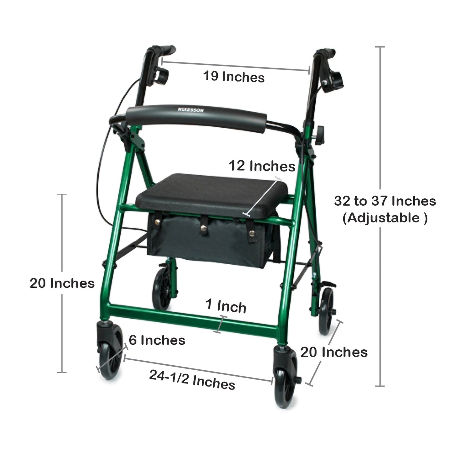 McKesson Folding Aluminum Four-Wheel Rollator Green 