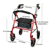 McKesson Folding Steel Four-Wheel Rollator Red 