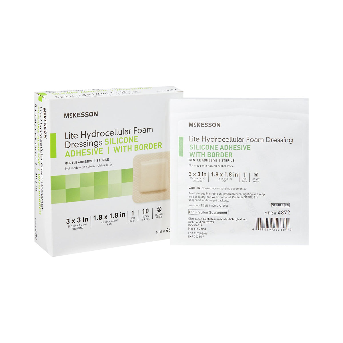 McKesson Lite Silicone Dressings Gel Adhesive with Border Thin Silicone Dressings Foam Dressing 3" x 3" 1 Each 