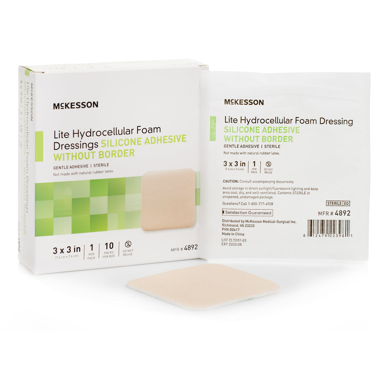 McKesson Lite Silicone Dressings Gel Adhesive without Border Thin Silicone Dressings Foam Dressing 3" x 3" 1 Each 