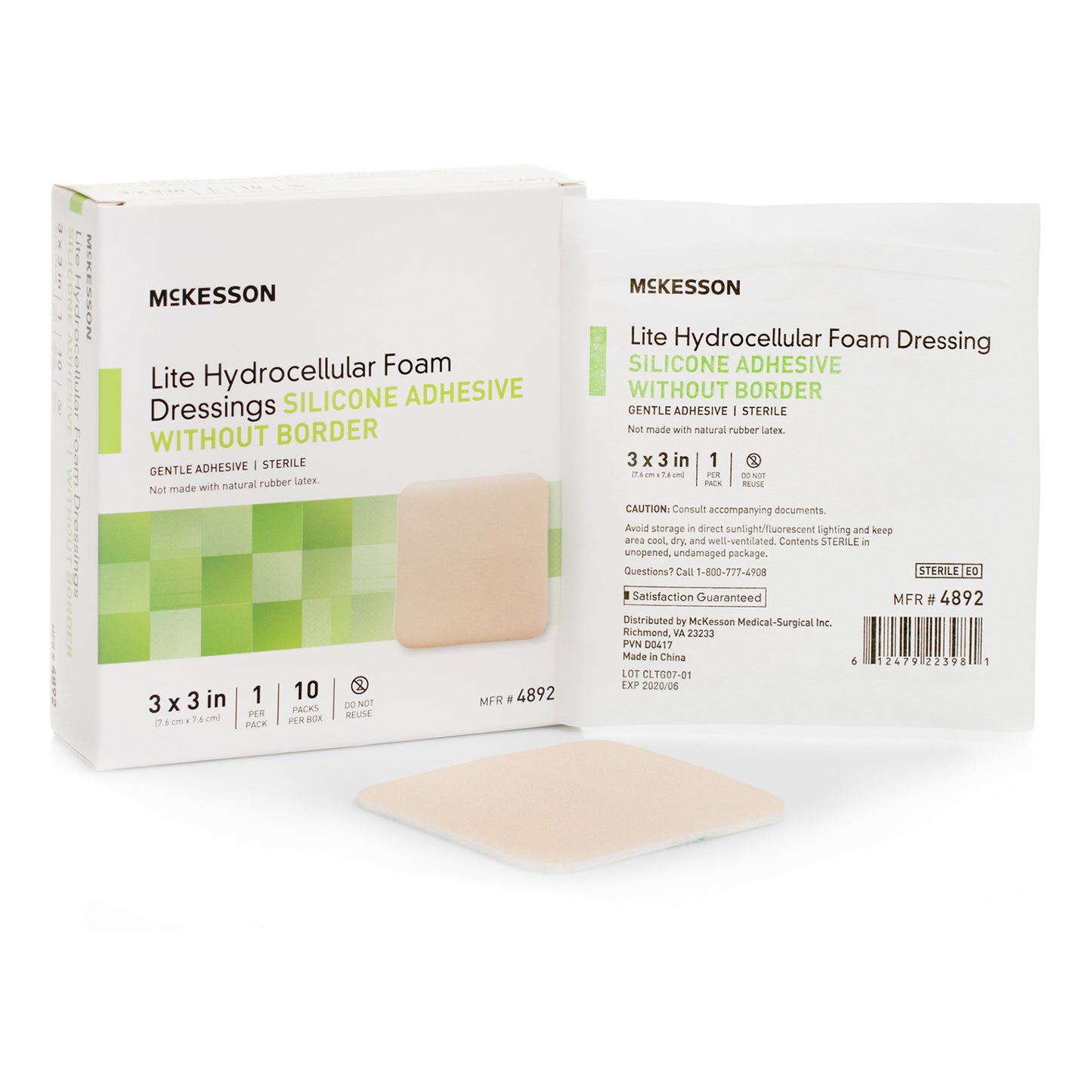 McKesson Lite Silicone Dressings Gel Adhesive without Border Thin Silicone Dressings Foam Dressing 3" x 3" 1 Each 