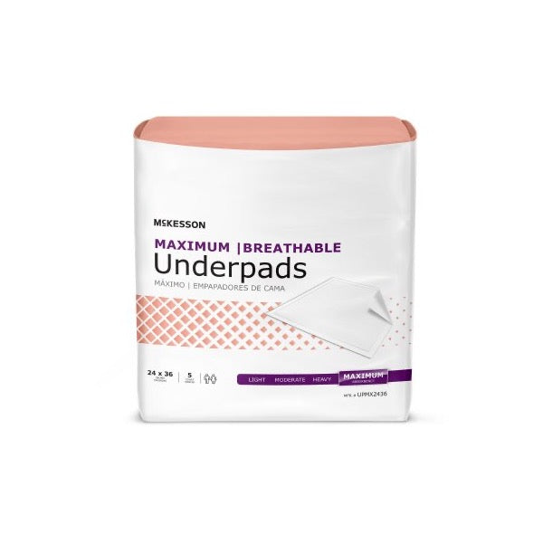 McKesson Maximum Breathable Underpads 24 x 36 Inch Bag of 5 