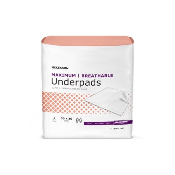 McKesson Maximum Breathable Underpads 24 x 36 Inch Bag of 5 