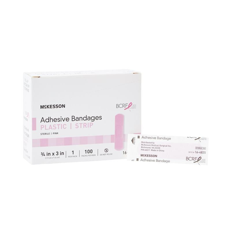 McKesson Pink Adhesive Strip Pink 3/4" x 3" Box of 100