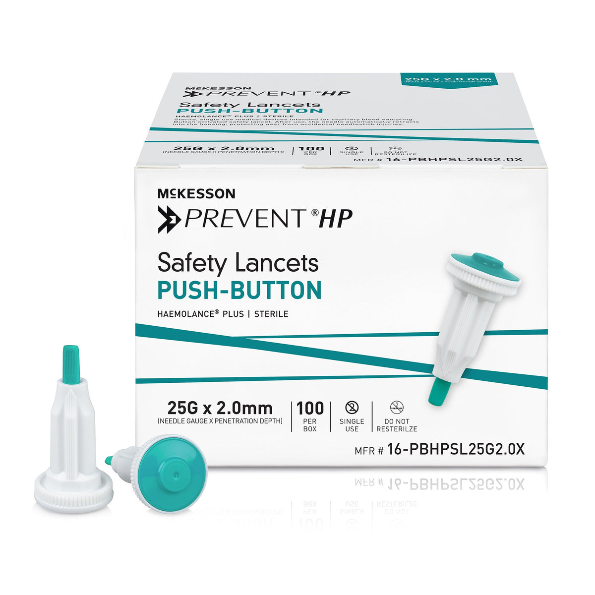 McKesson Prevent HP Push Button Safety Lancet 25 Gauge 2.0 mm Case of 2000