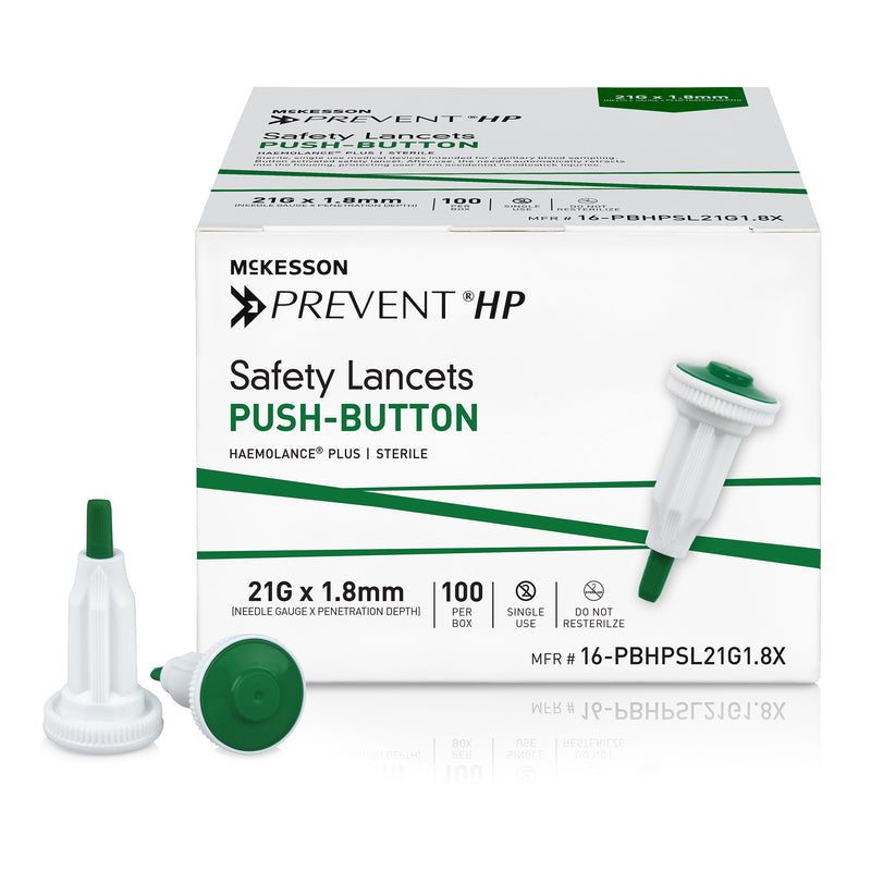 McKesson Prevent HP Push Button Safety Lancet 25 Gauge 2.0 mm Case of 2000