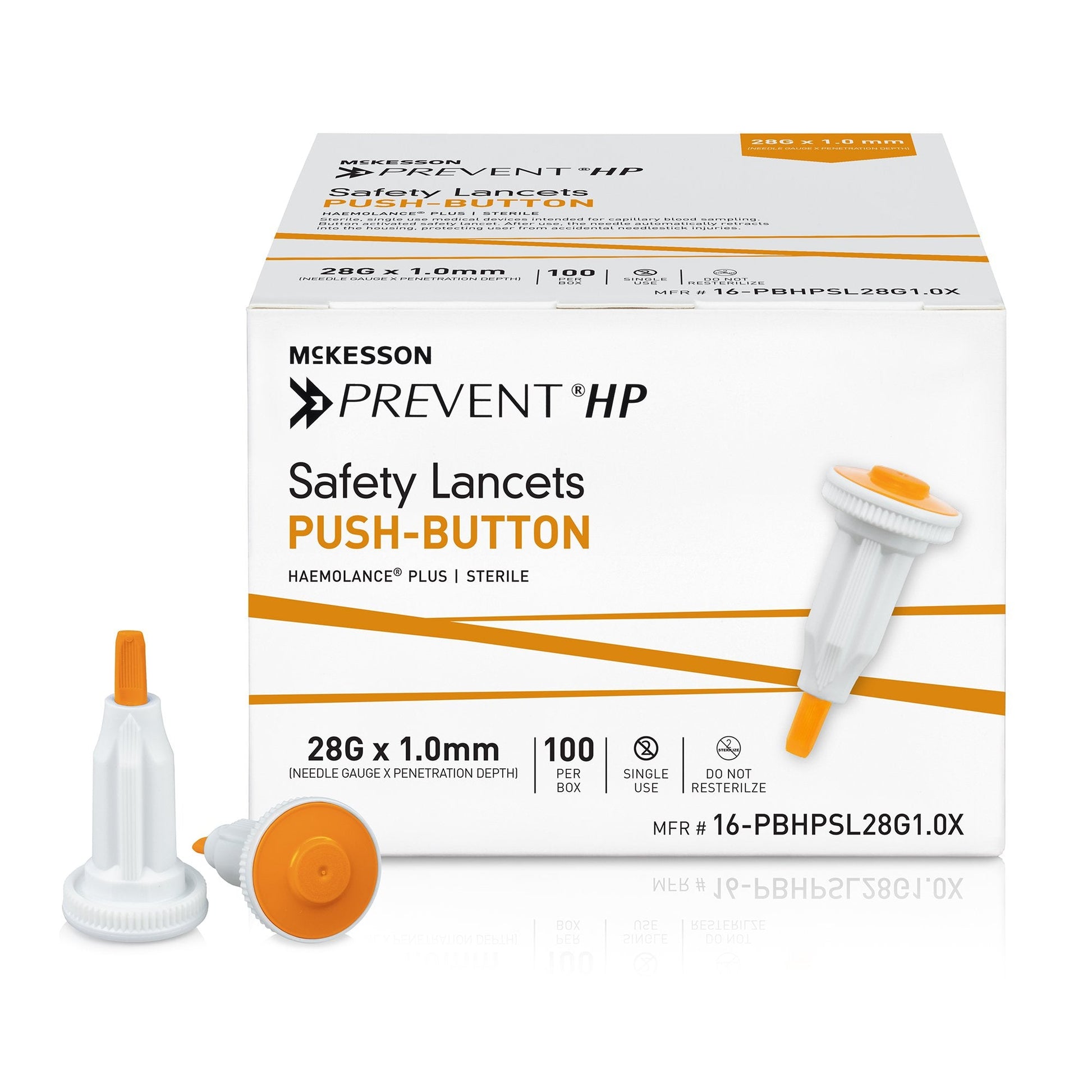 McKesson Prevent HP Push Button Safety Lancet 25 Gauge 2.0 mm Case of 2000