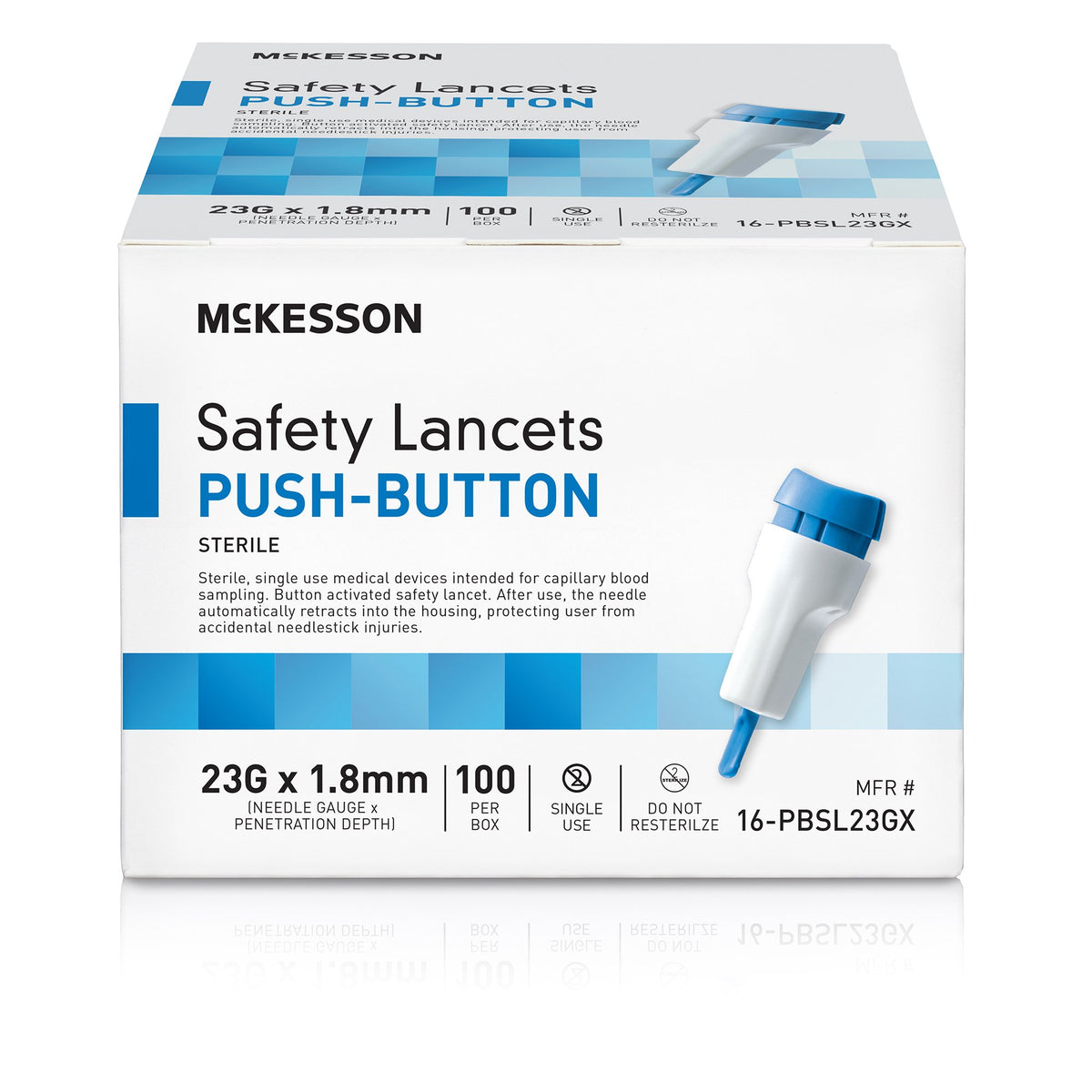 McKesson Push Button Safety Lancet 23 Gauge 1.8 mm Box of 100
