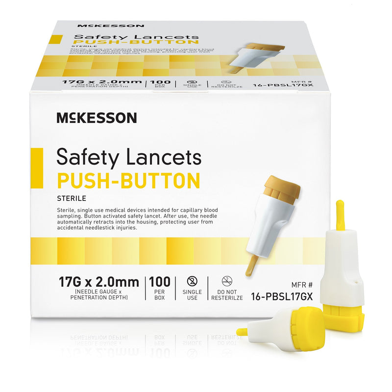 McKesson Push Button Safety Lancet 23 Gauge 1.8 mm Box of 100