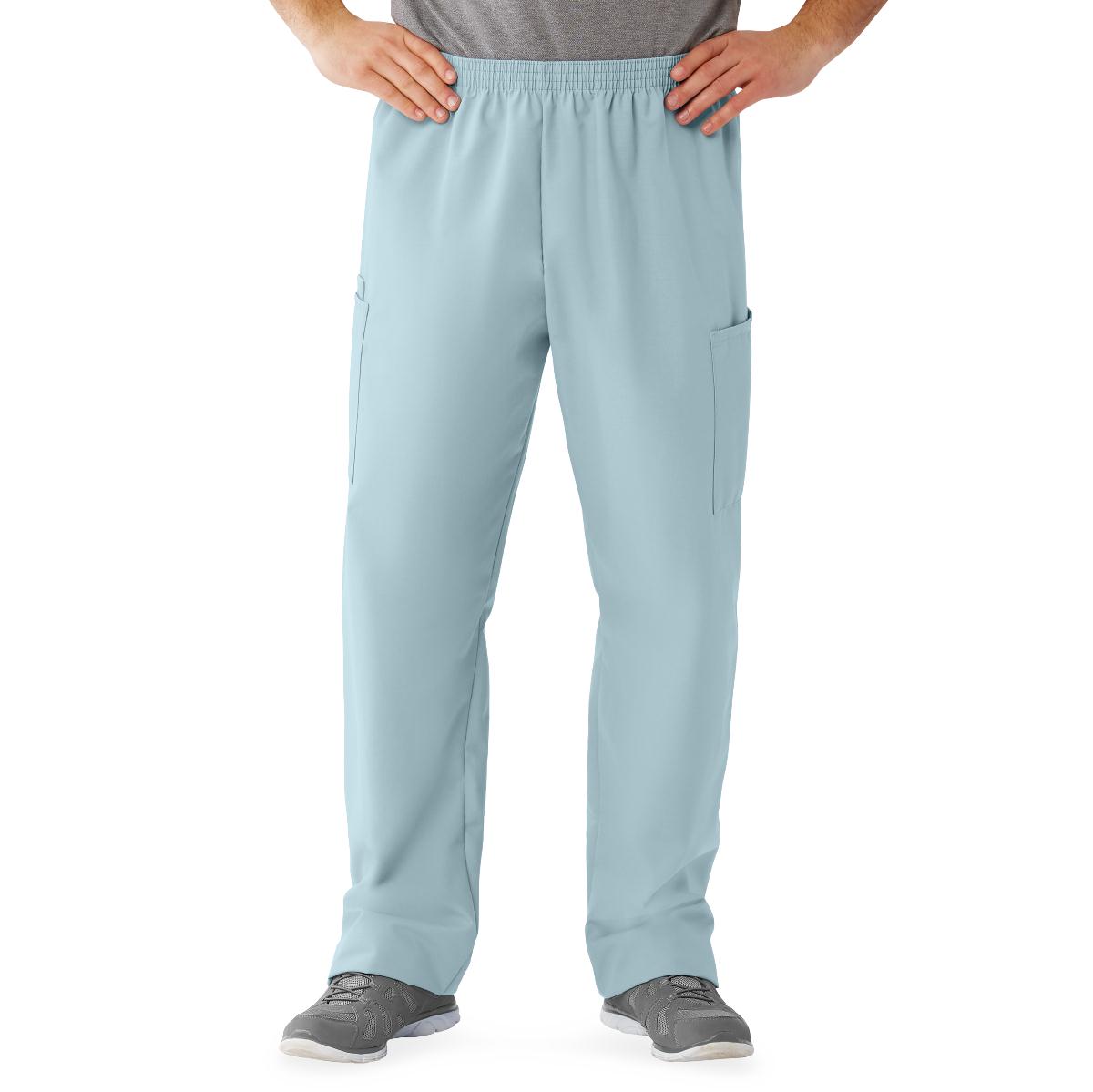 Medline AngelStat Unisex Cargo Scrub Pants with Elastic Waist Tall/Long Length 34" Inseam Ceil Blue S 