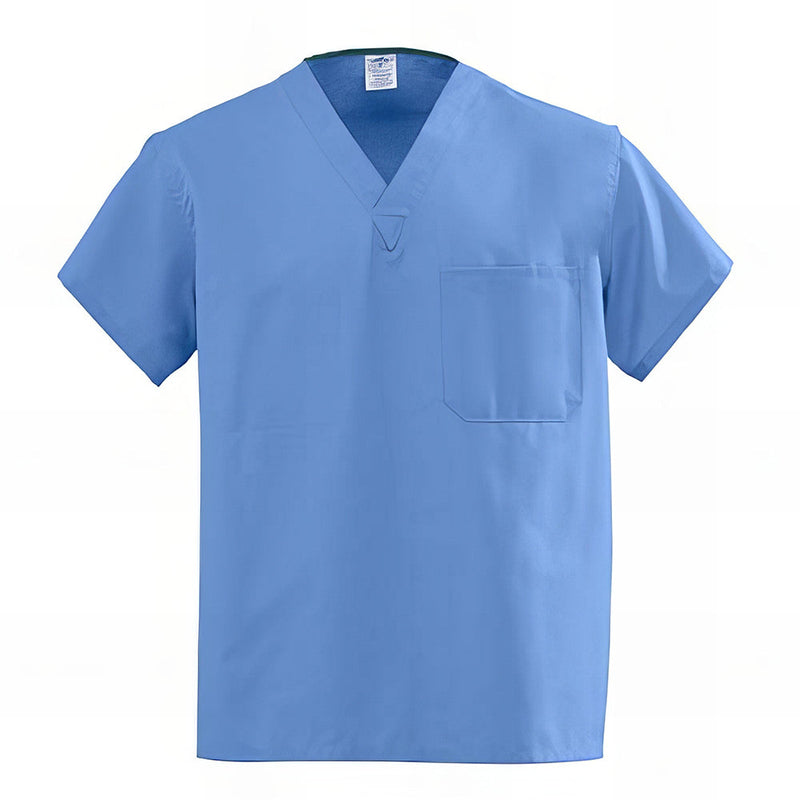 Medline AngelStat Unisex Reversible V Neck Scrub Tops with 1 Pockets Ceil Blue
