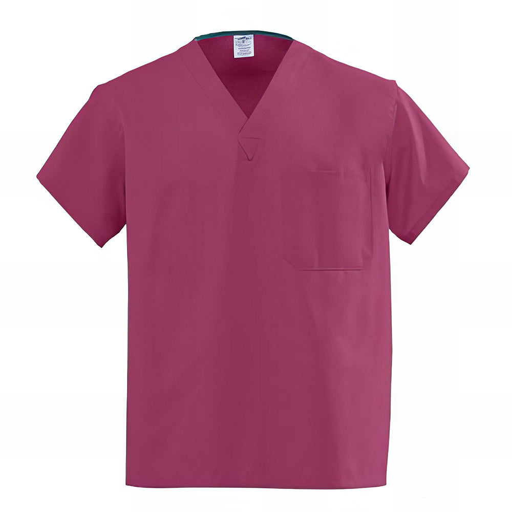 Medline AngelStat Unisex Reversible V Neck Scrub Tops with 1 Pockets Raspberry