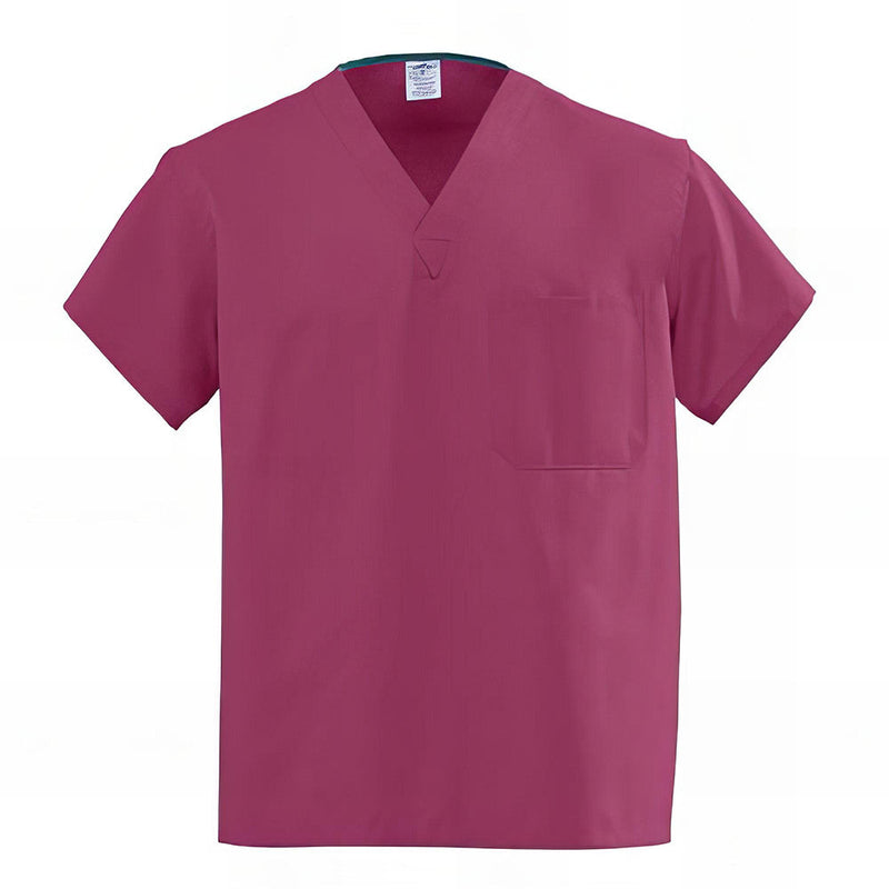 Medline AngelStat Unisex Reversible V Neck Scrub Tops with 1 Pockets Raspberry