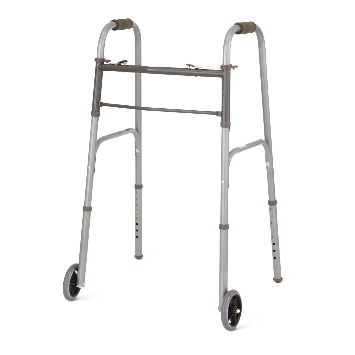 Guardian® Two-Button Folding Walker with 5" Wheels Aluminum 