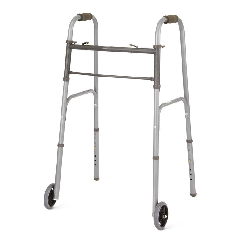 Guardian® Two-Button Folding Walker with 5" Wheels Aluminum 