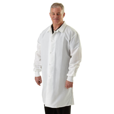 Medline ResiStat® Mens Static & Fluid-Resistant Barrier Lab Coat XS White 