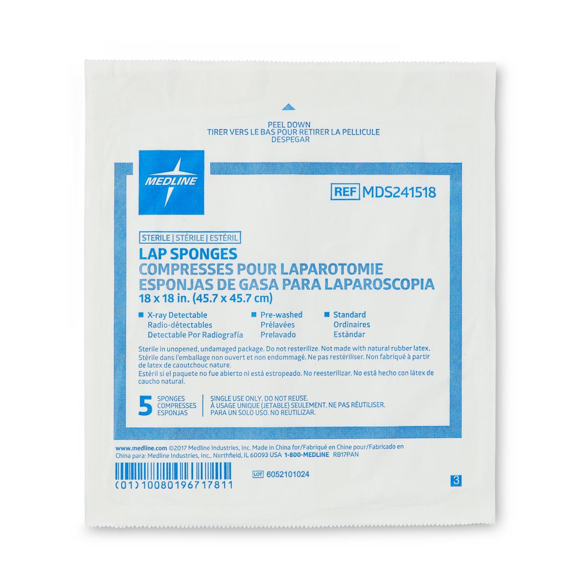 Medline Standard Sterile X-Ray Detectable Lap Sponges 