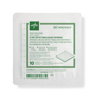 Medline Sterile 100% Cotton X-ray Detectable 12 Ply Gauze Sponges 