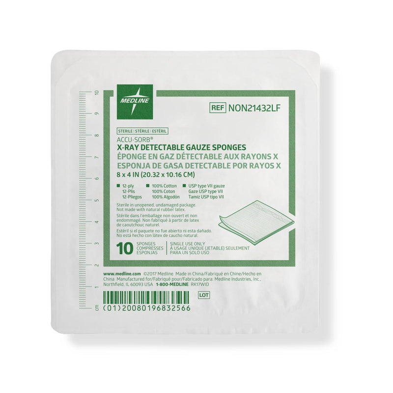 Medline Sterile 100% Cotton X-ray Detectable 12 Ply Gauze Sponges 