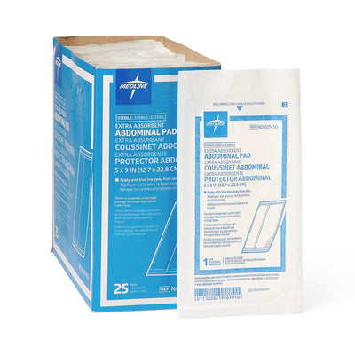 Medline Sterile Abdominal Pads 5 x 9 in Box of 25 